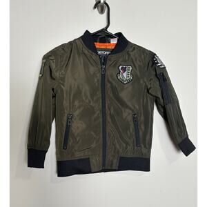 Distortion Comfort & Style Boys Bomber Jacket Size 4 Olive Green Lightweight